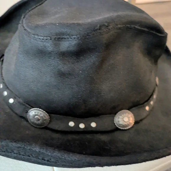 Minnetonka The Silverton Hat Black Leather Silver Concho Embellishments XL - Picture 4 of 13